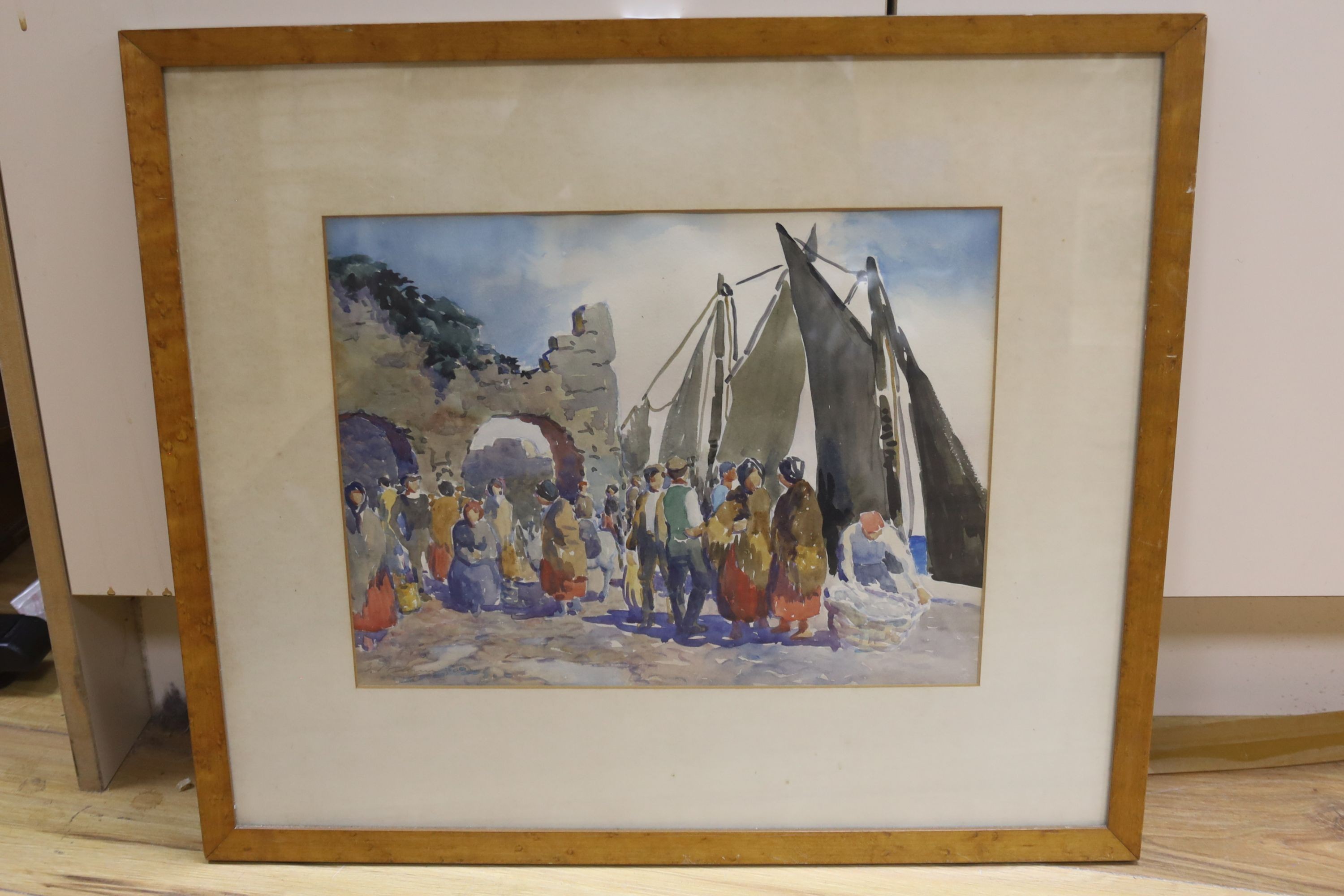 Gladys Brannigan (1882-1944), watercolour, 'Scene on the Kladdagh, Galway, Ireland', signed, 28 x 37cm